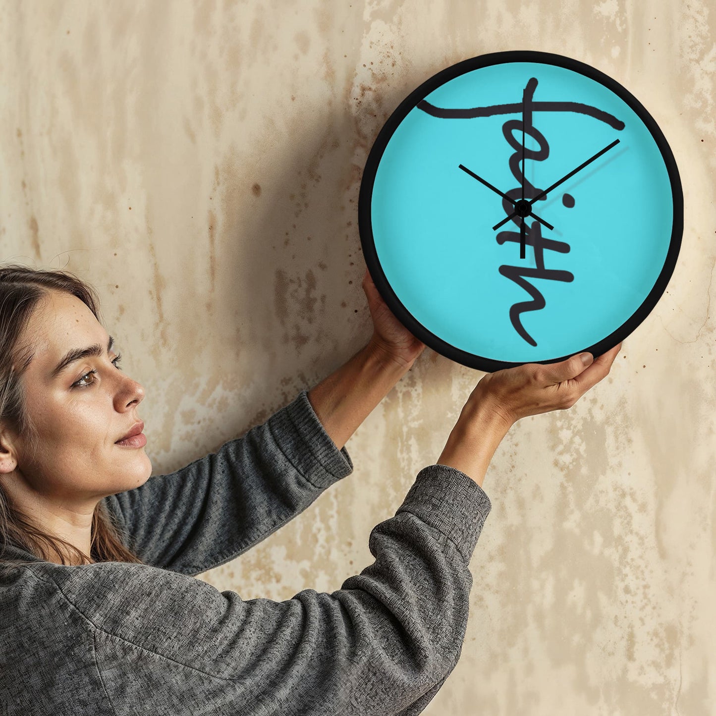 Faith (Black) - Wood Frame 10” Clock - Gift for Her - Gift for Him