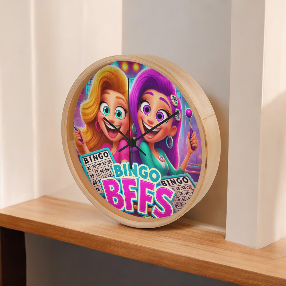 Bingo BFFS 2 - Wood Frame 10” Clock - Gift for Her