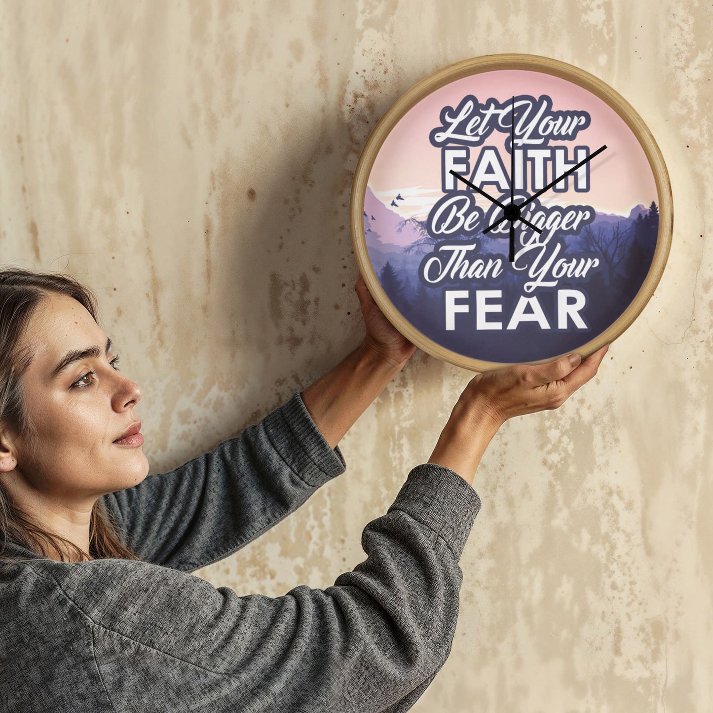 Let Your Faith Be Bigger Than Your Fear - Wood Frame 10” Clock - Gift for Her - Gift for Him