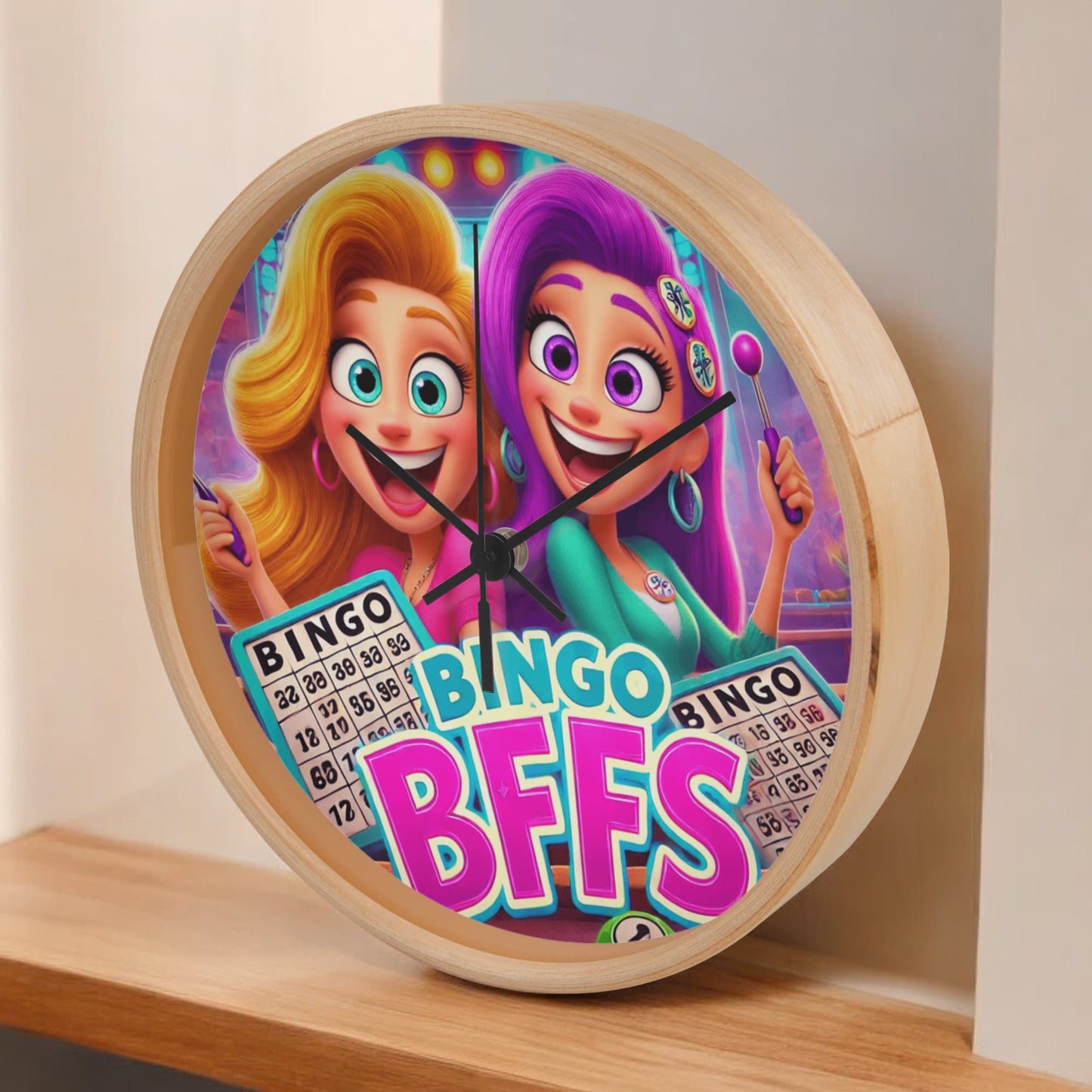 Bingo BFFS 2 - Wood Frame 10” Clock - Gift for Her