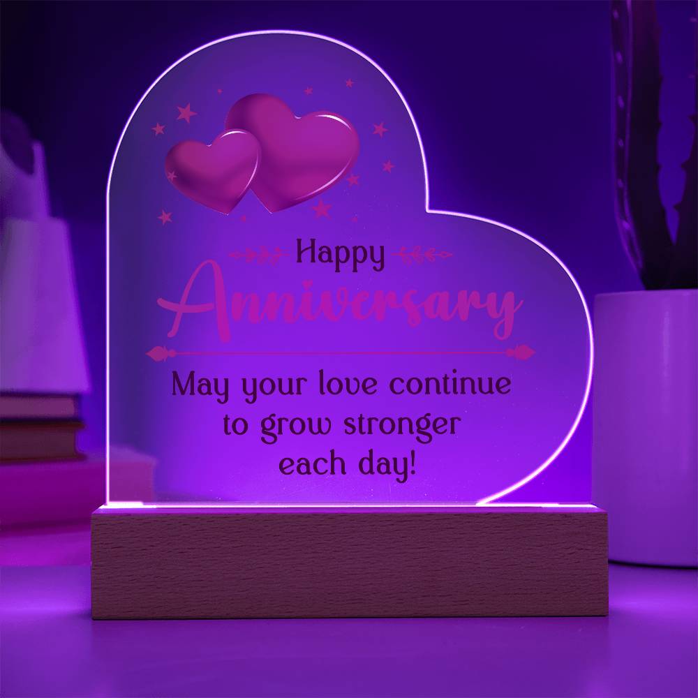 Happy Anniversary, May Your Love Continue To Grow Stronger Each Day! - Acrylic Heart & Sweetest Devotion Flower Bouquet - Gift for Wife