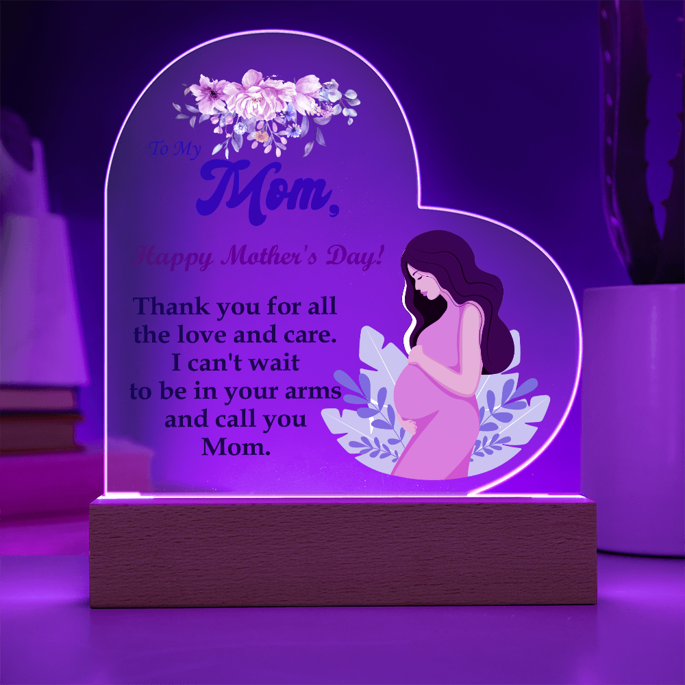 To My Mom, Happy Mother's Day! Thank You For All The Love And Care - Acrylic Heart & Sweetest Devotion Flower Bouquet - Gift for Mom