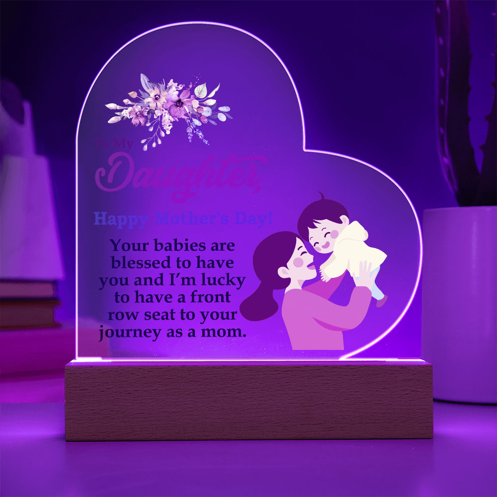 To My Daughter, Happy Mother's Day! Your Babies Are Blessed To Have You - Acrylic Heart & Sweetest Devotion Flower Bouquet - Gift for Mom