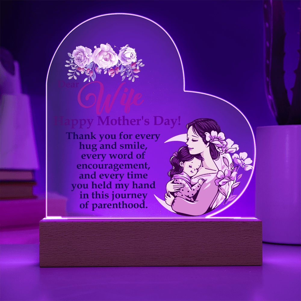 Dear Wife, Happy Mother's Day! Thank You For Every Hug & Smile - Acrylic Heart & Sweetest Devotion Flower Bouquet - Gift for Mom