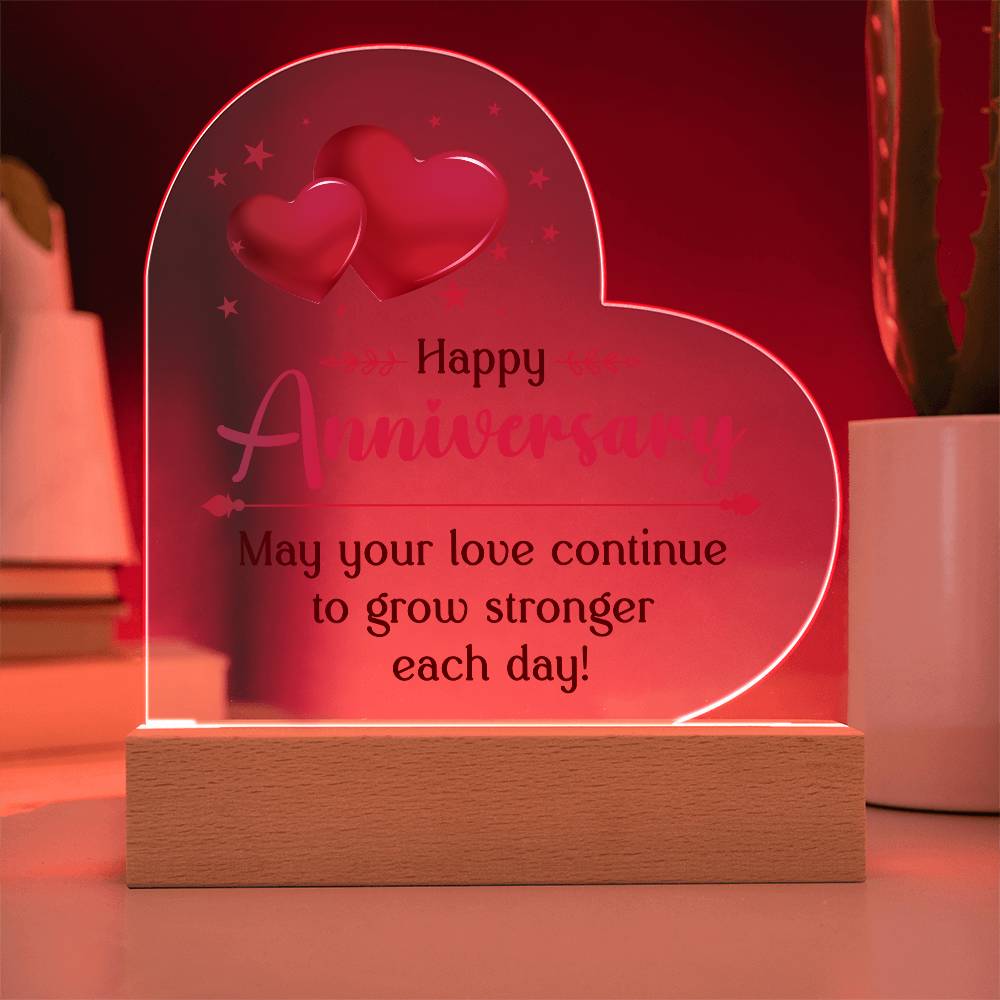 Happy Anniversary, May Your Love Continue To Grow Stronger Each Day! - Acrylic Heart & Sweetest Devotion Flower Bouquet - Gift for Wife