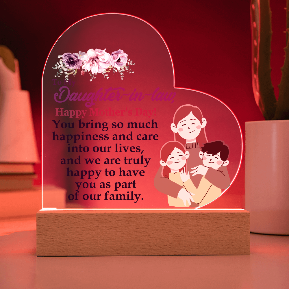 To My Daughter-In-Law, Happy Mother's Day! We Are Truly Happy To Have You As Part Of Our Family - Acrylic Heart & Sweetest Devotion Flower Bouquet - Gift for Mom