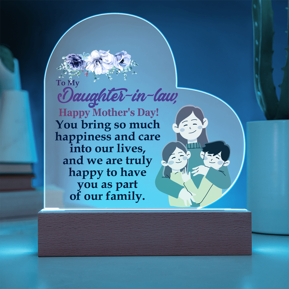 To My Daughter-In-Law, Happy Mother's Day! We Are Truly Happy To Have You As Part Of Our Family - Acrylic Heart & Sweetest Devotion Flower Bouquet - Gift for Mom