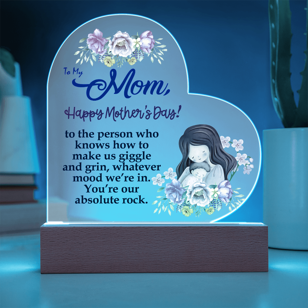 To My Mom, Happy Mother's Day! To The Person Who Knows How To Make Us Giggle And Grin - Acrylic Heart & Sweetest Devotion Flower Bouquet - Gift for Mom