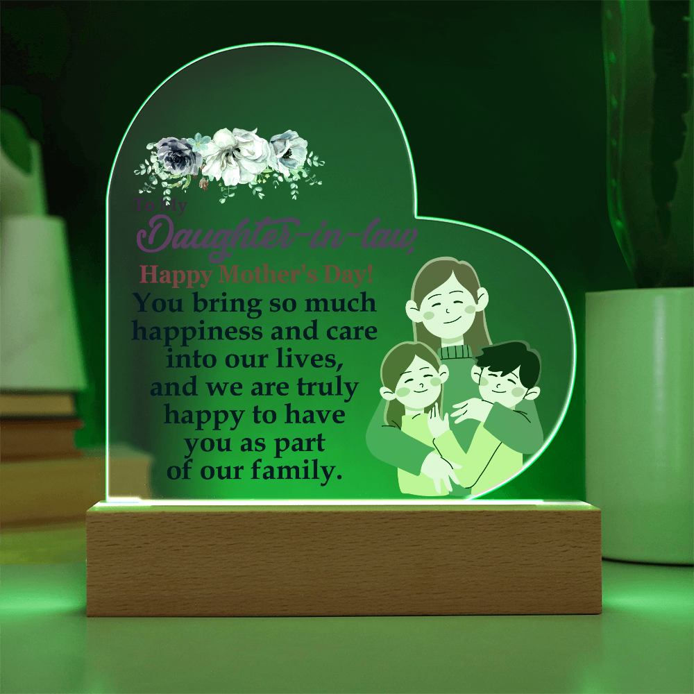 To My Daughter-In-Law, Happy Mother's Day! We Are Truly Happy To Have You As Part Of Our Family - Acrylic Heart & Sweetest Devotion Flower Bouquet - Gift for Mom
