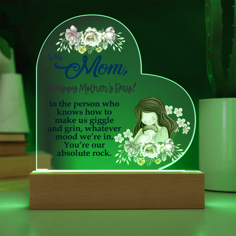 To My Mom, Happy Mother's Day! To The Person Who Knows How To Make Us Giggle And Grin - Acrylic Heart & Sweetest Devotion Flower Bouquet - Gift for Mom