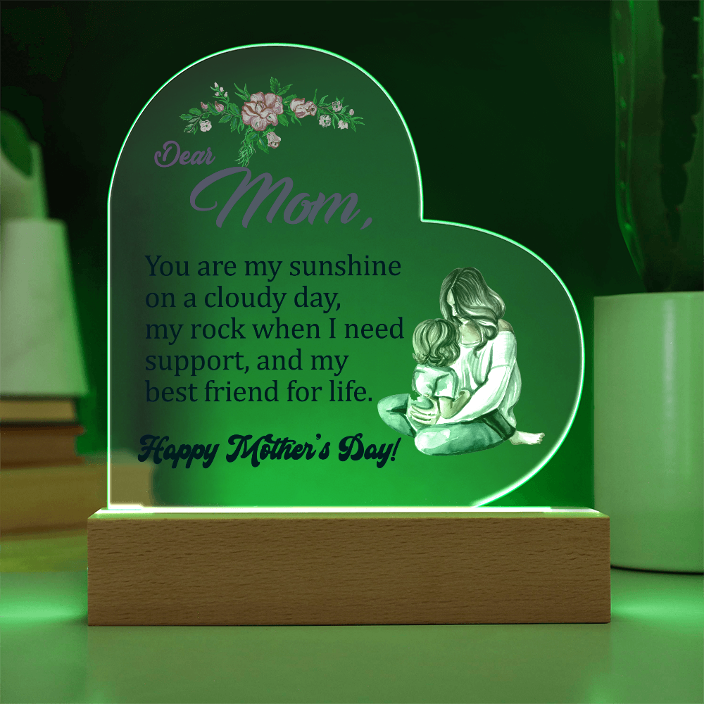 Dear Mom, You Are My Sunshine On A Cloudy Day - Happy Mother's Day - Acrylic Heart & Sweetest Devotion Flower Bouquet - Gift for Mom