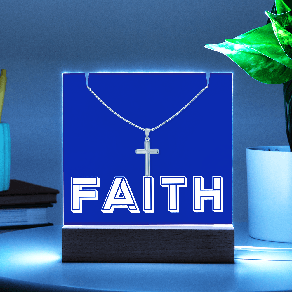 Faith (White) - Keepsake Acrylic Bundle (Square Acrylic and Cross Necklace) - Gift for Her - Gift for Him