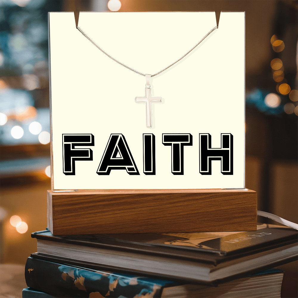Faith (Black) - Keepsake Acrylic Bundle (Square Acrylic and Cross Necklace) - Gift for Her - Gift for Him