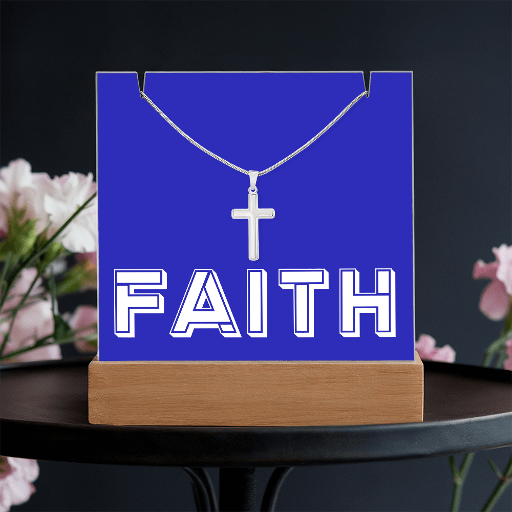 Faith (White) - Keepsake Acrylic Bundle (Square Acrylic and Cross Necklace) - Gift for Her - Gift for Him