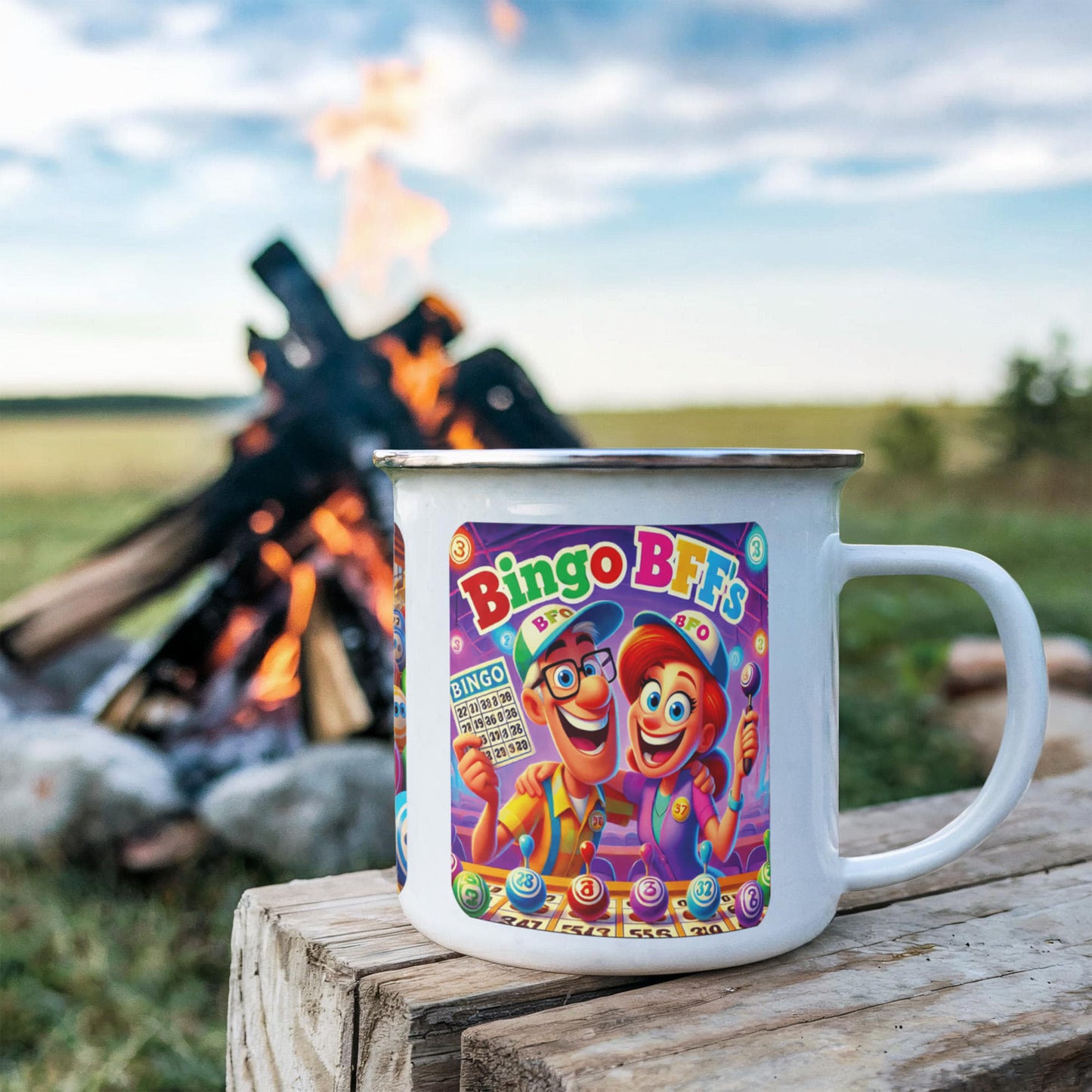 Bingo BFFS - 12oz Enamel Camping Mug - Gift for Her - Gift for Him