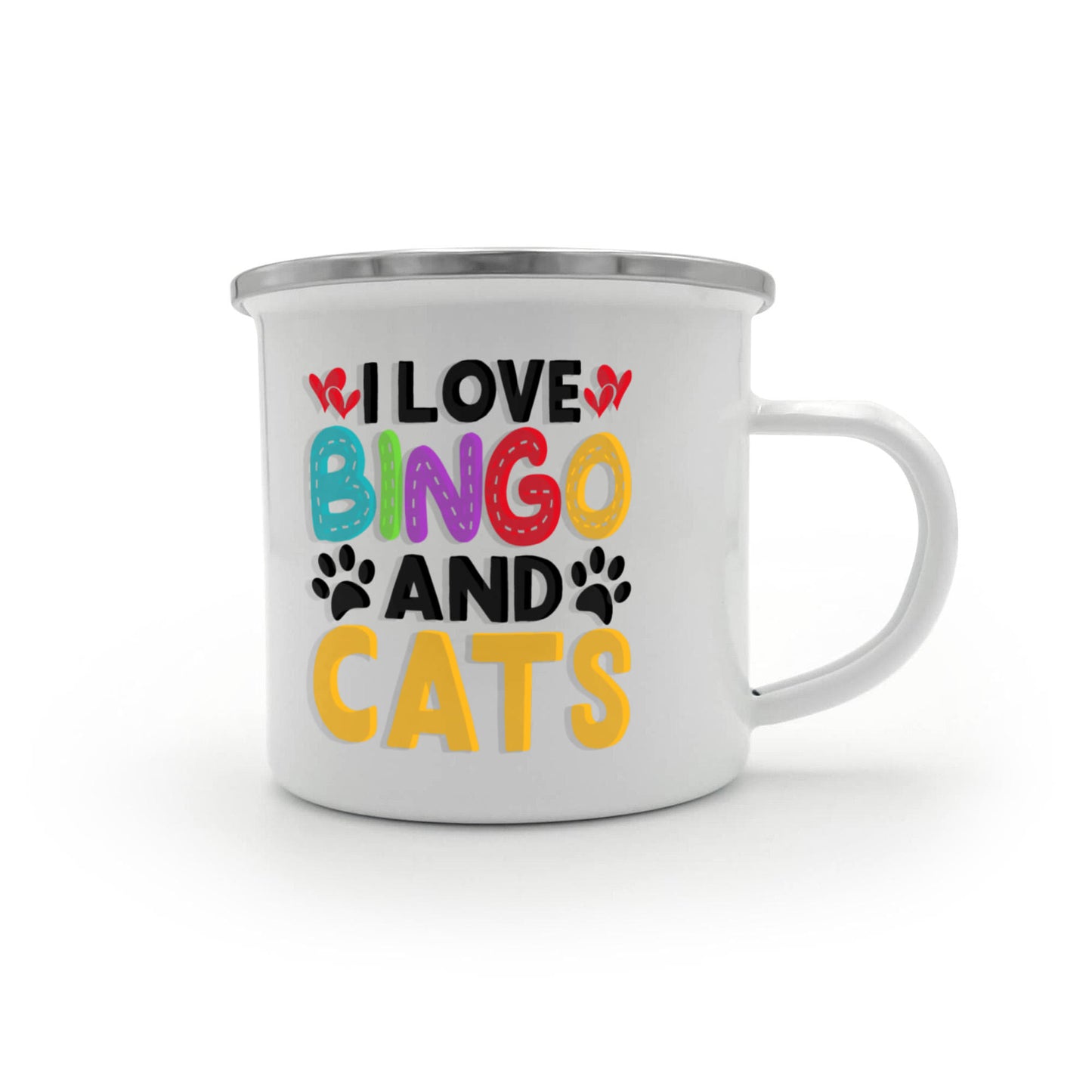 I Love Bingo And Cats - 12oz Enamel Camping Mug - Gift for Her - Gift for Him