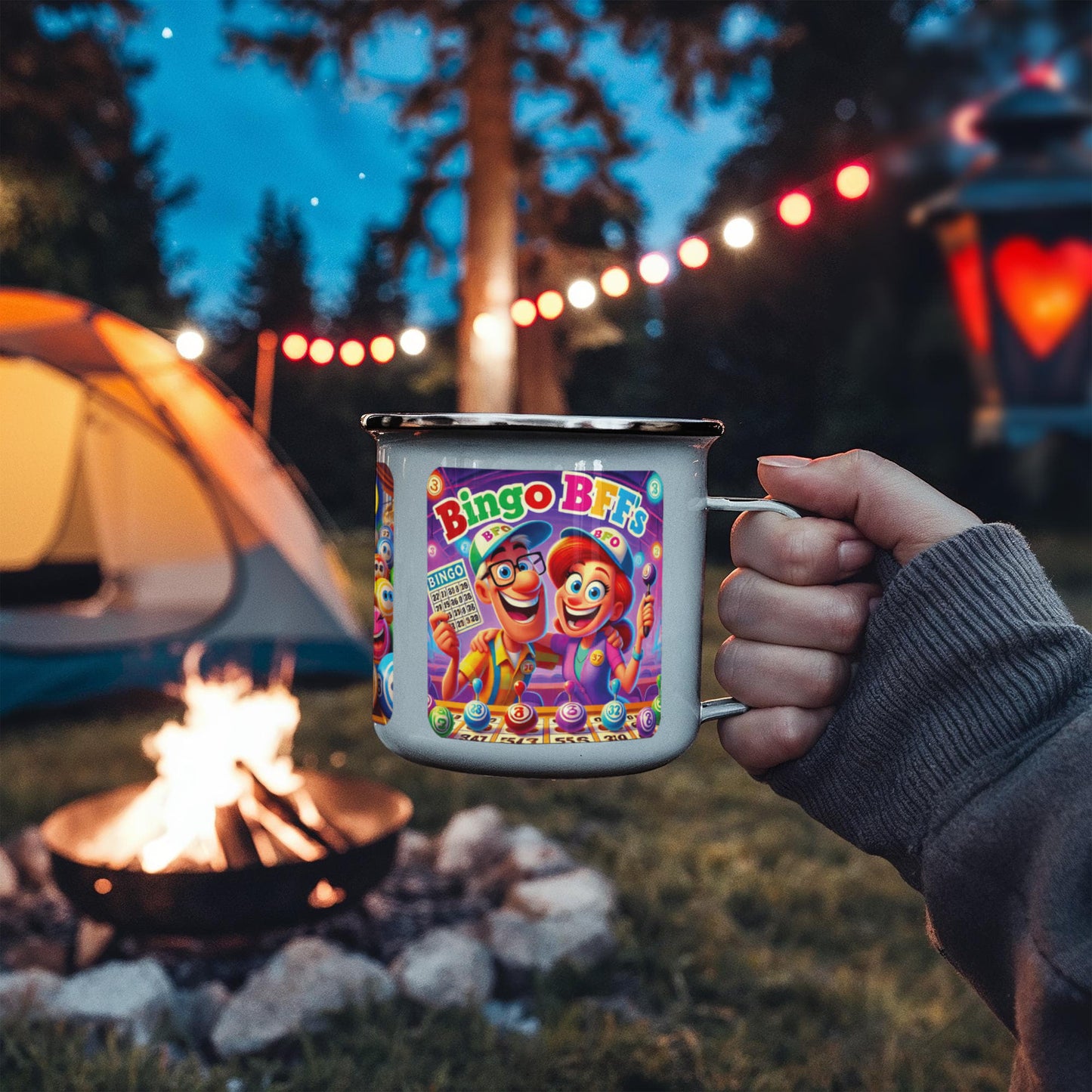Bingo BFFS - 12oz Enamel Camping Mug - Gift for Her - Gift for Him