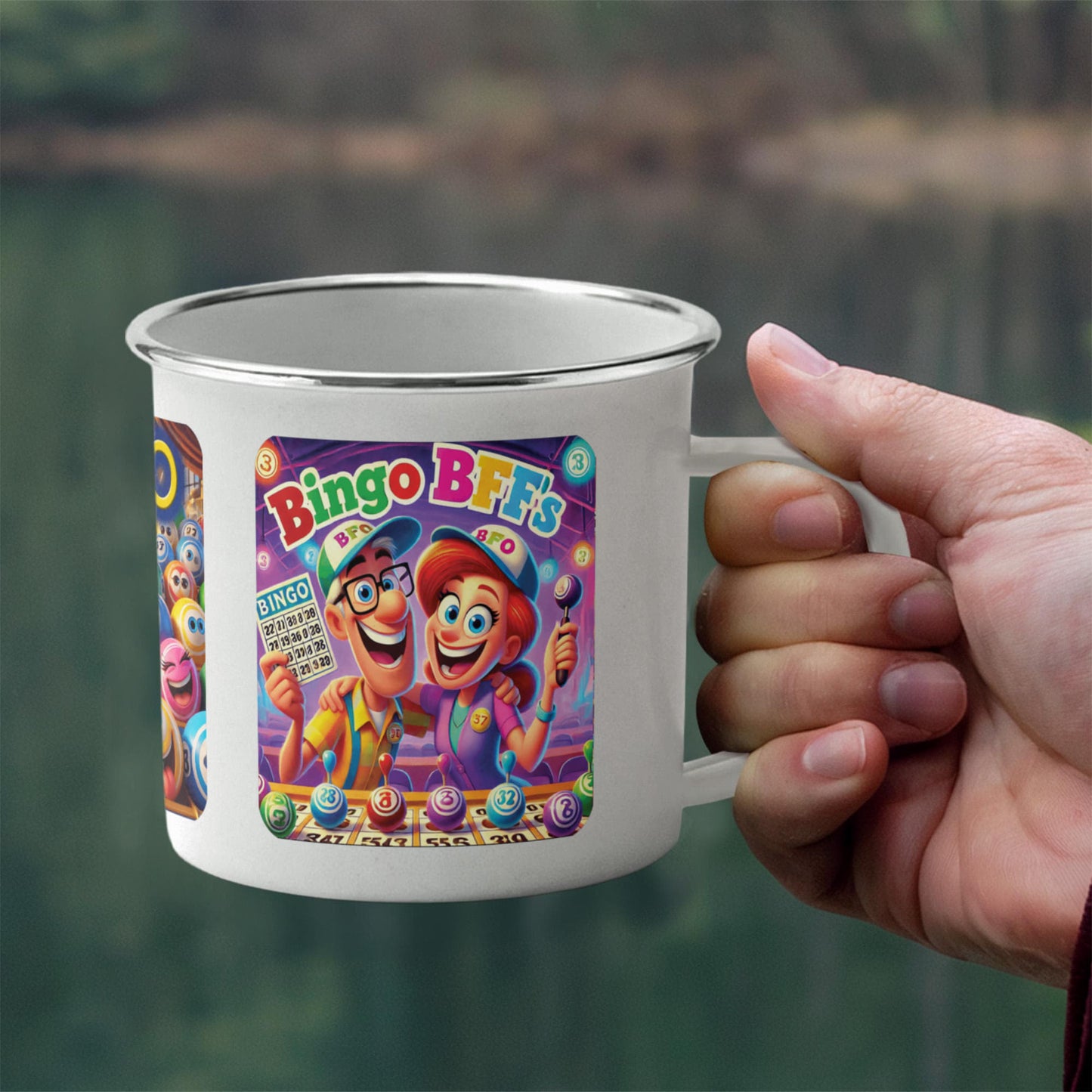 Bingo BFFS - 12oz Enamel Camping Mug - Gift for Her - Gift for Him