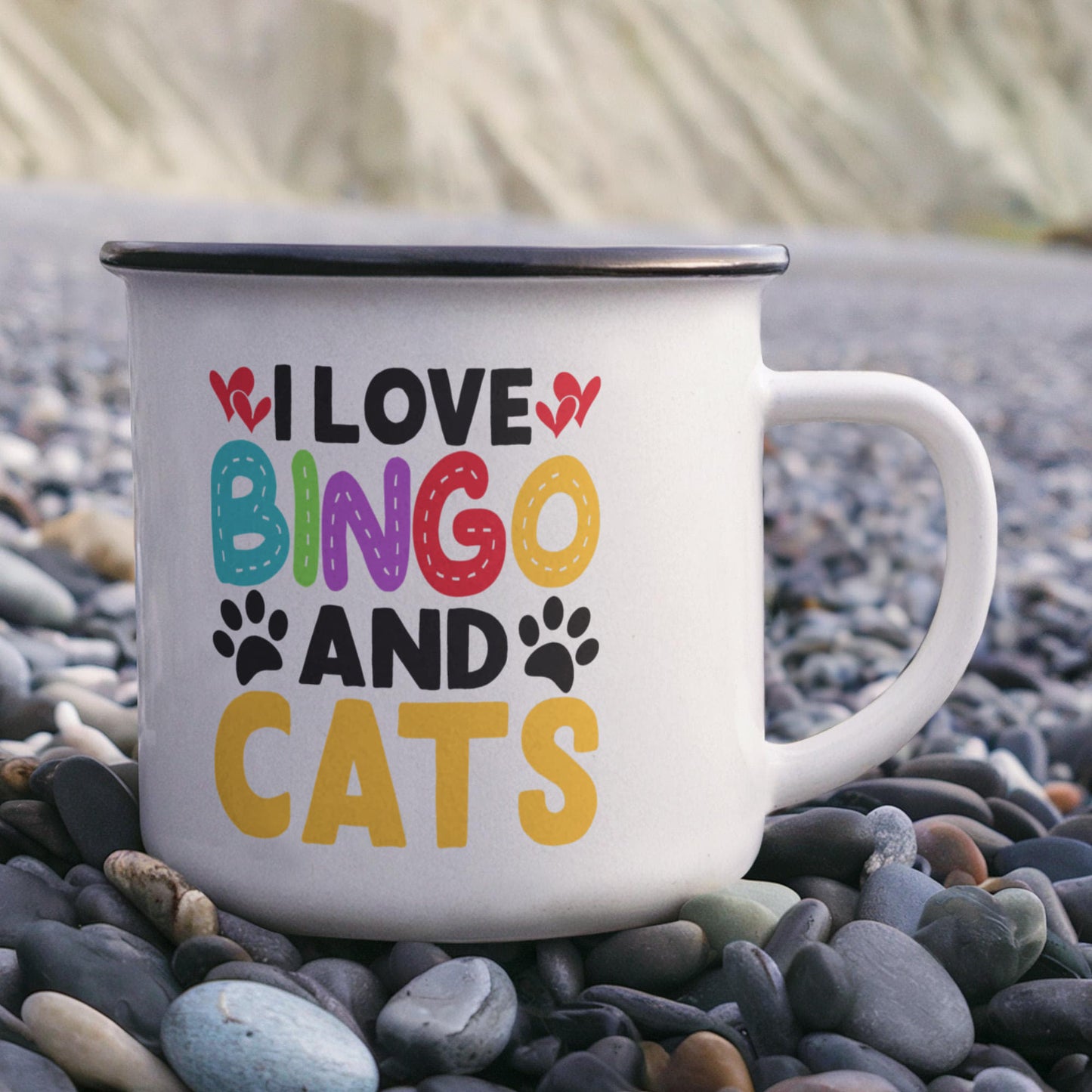 I Love Bingo And Cats - 12oz Enamel Camping Mug - Gift for Her - Gift for Him