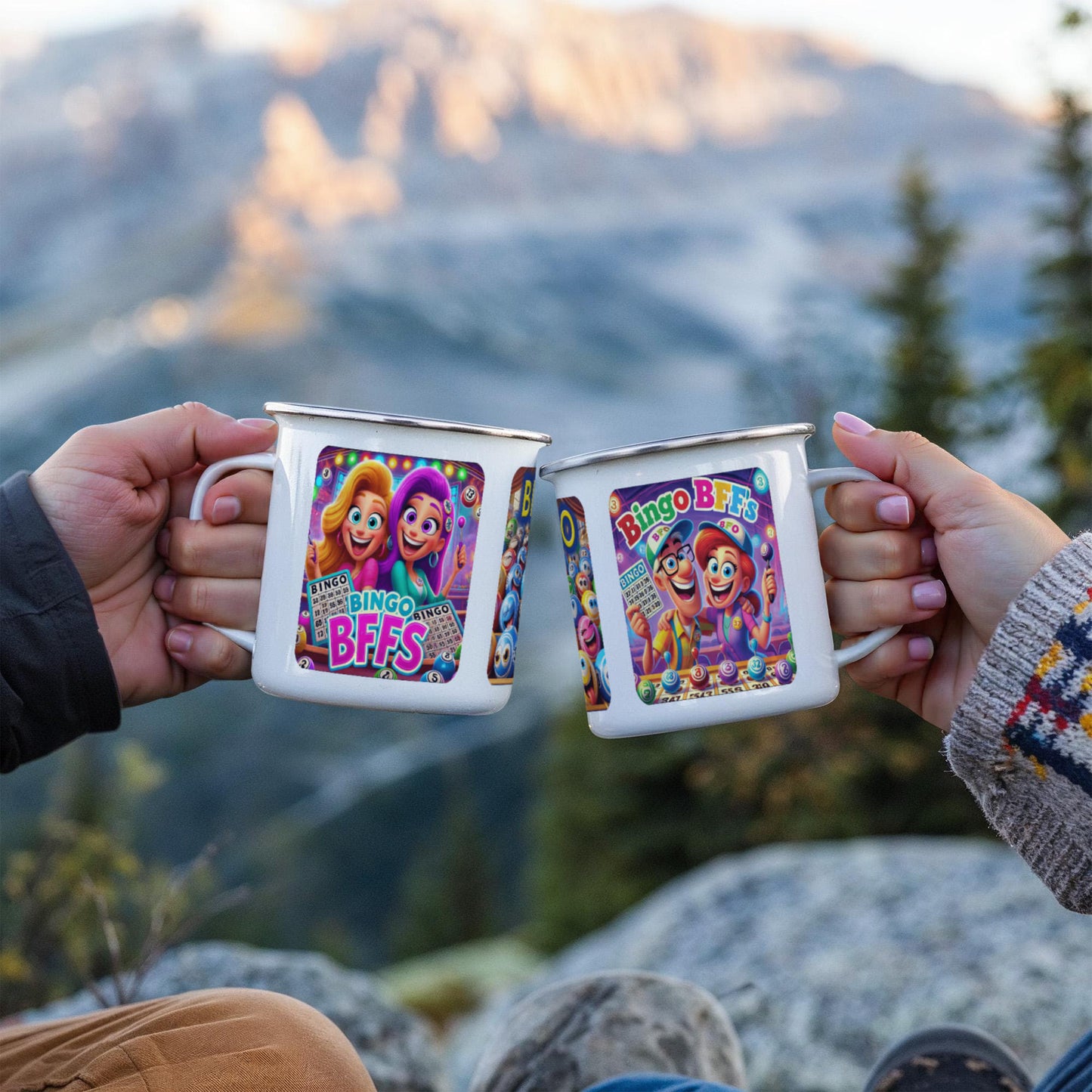 Bingo BFFS - 12oz Enamel Camping Mug - Gift for Her - Gift for Him