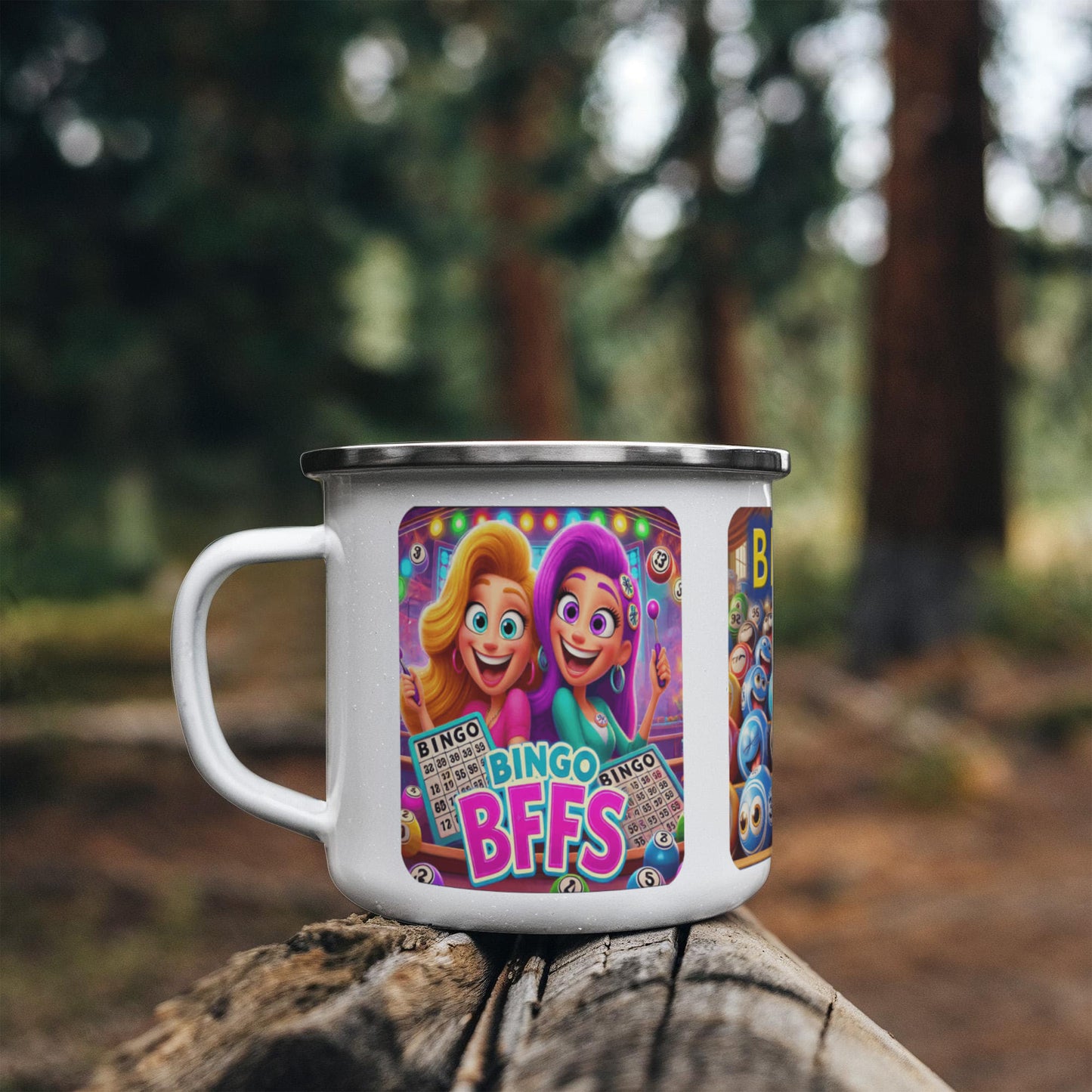 Bingo BFFS - 12oz Enamel Camping Mug - Gift for Her - Gift for Him