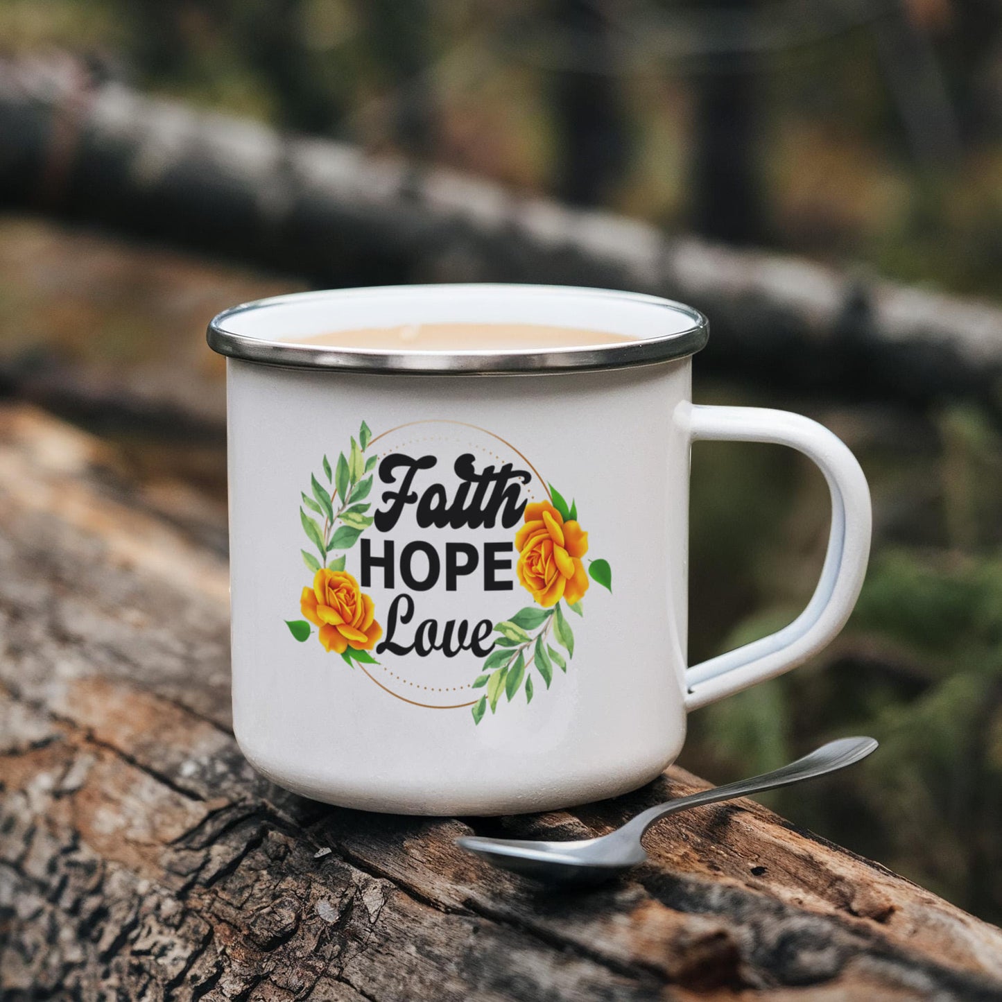Faith Hope Love - 12oz Enamel Camping Mug - Gift for Her