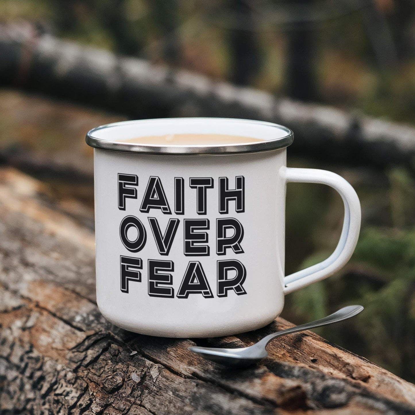 Faith Over Fear - 12oz Enamel Camping Mug - Gift for Her - Gift for Him