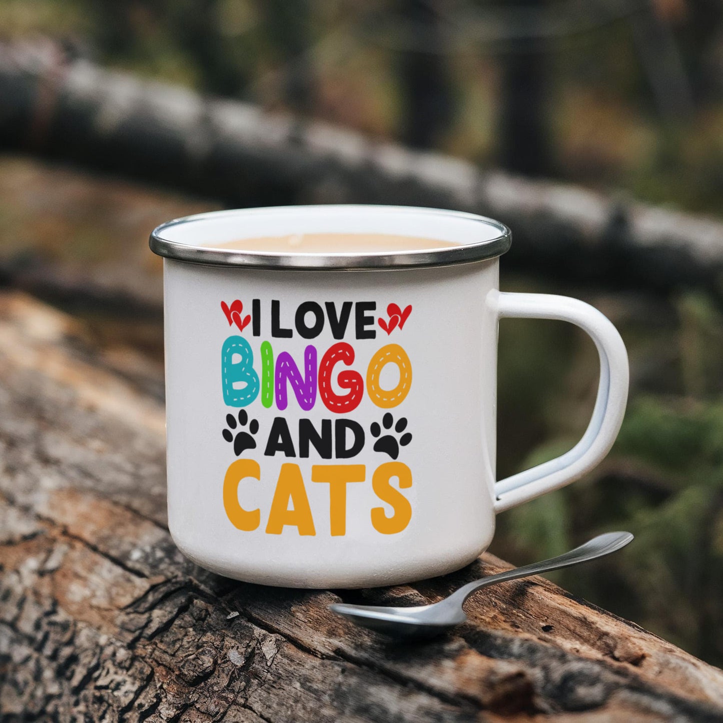 I Love Bingo And Cats - 12oz Enamel Camping Mug - Gift for Her - Gift for Him