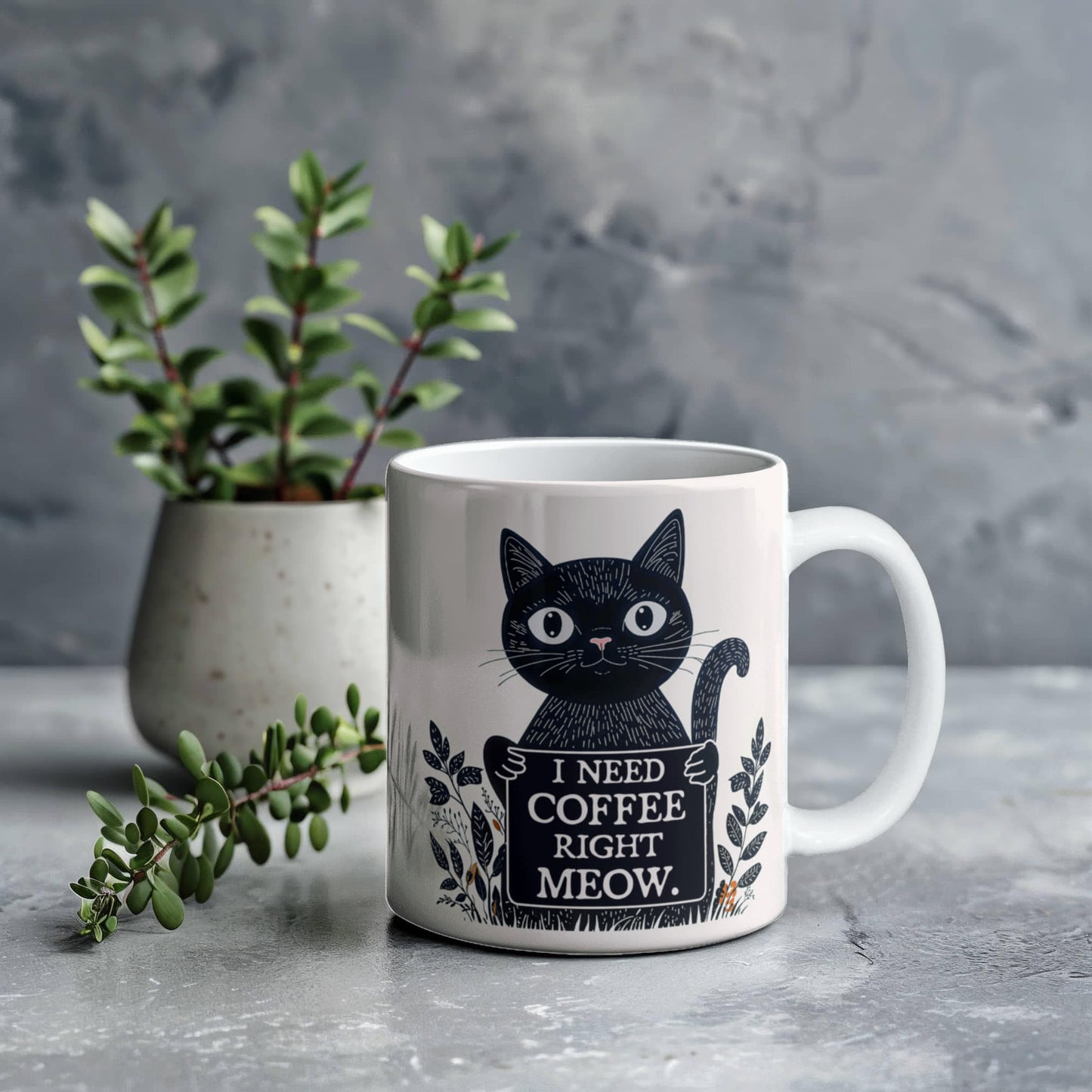 I Need Coffee Right Meow. - White Ceramic Mug 11oz. & 15oz. - Gift for Her - Gift for Him