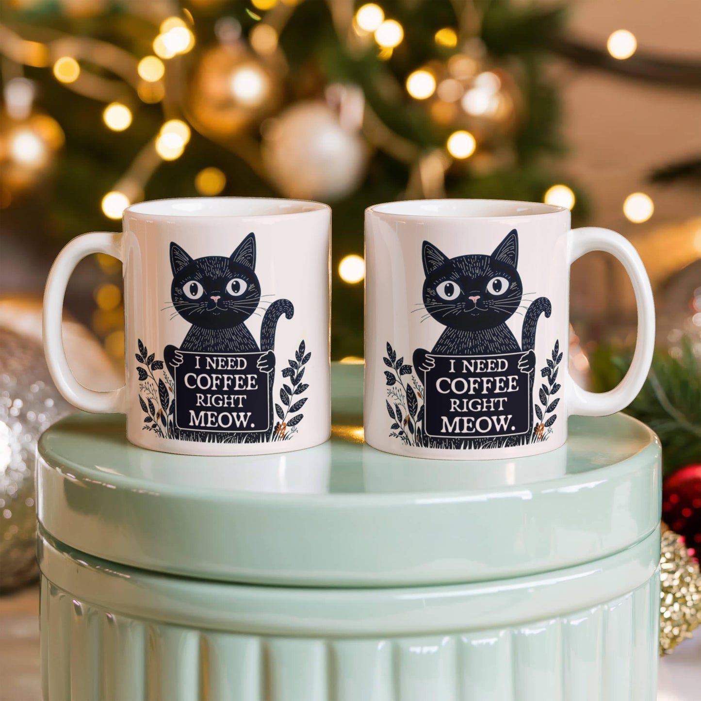 I Need Coffee Right Meow. - White Ceramic Mug 11oz. & 15oz. - Gift for Her - Gift for Him
