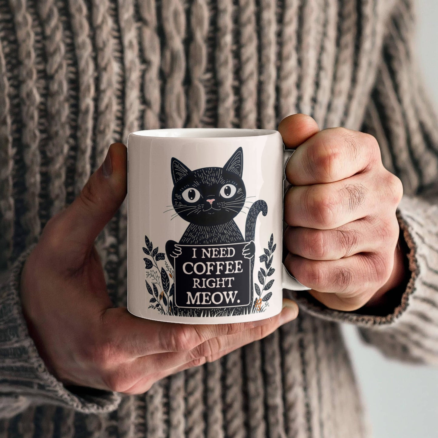 I Need Coffee Right Meow. - White Ceramic Mug 11oz. & 15oz. - Gift for Her - Gift for Him