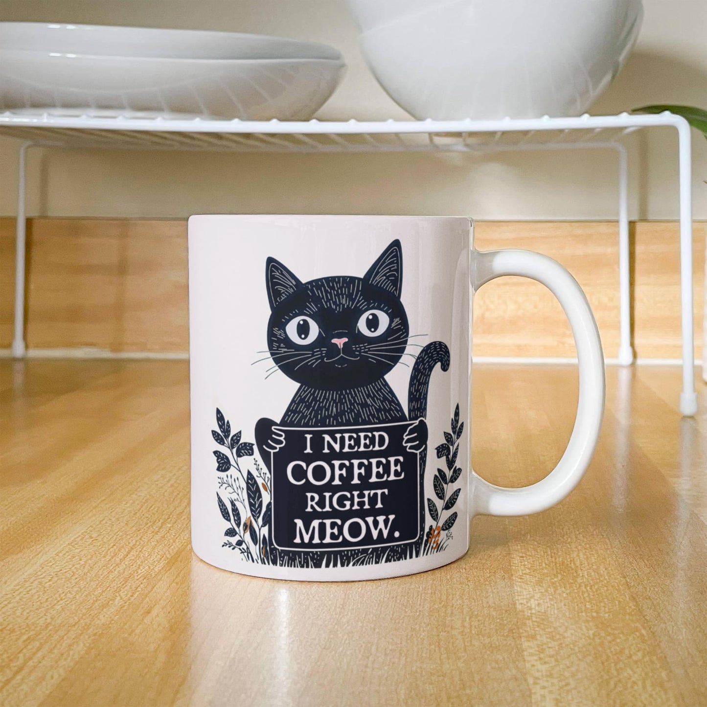 I Need Coffee Right Meow. - White Ceramic Mug 11oz. & 15oz. - Gift for Her - Gift for Him