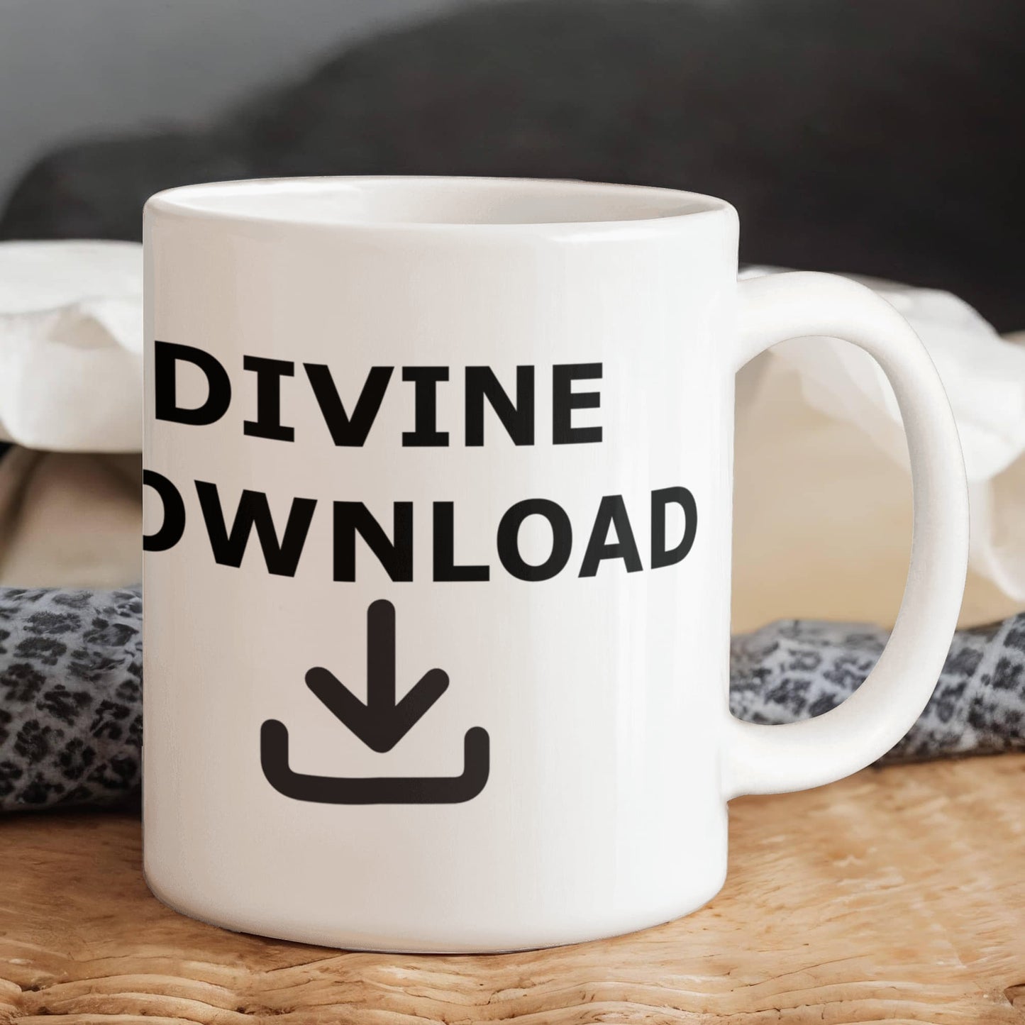 Divine Download - White Ceramic Mug 11oz. & 15oz. - Gift for Her - Gift for Him