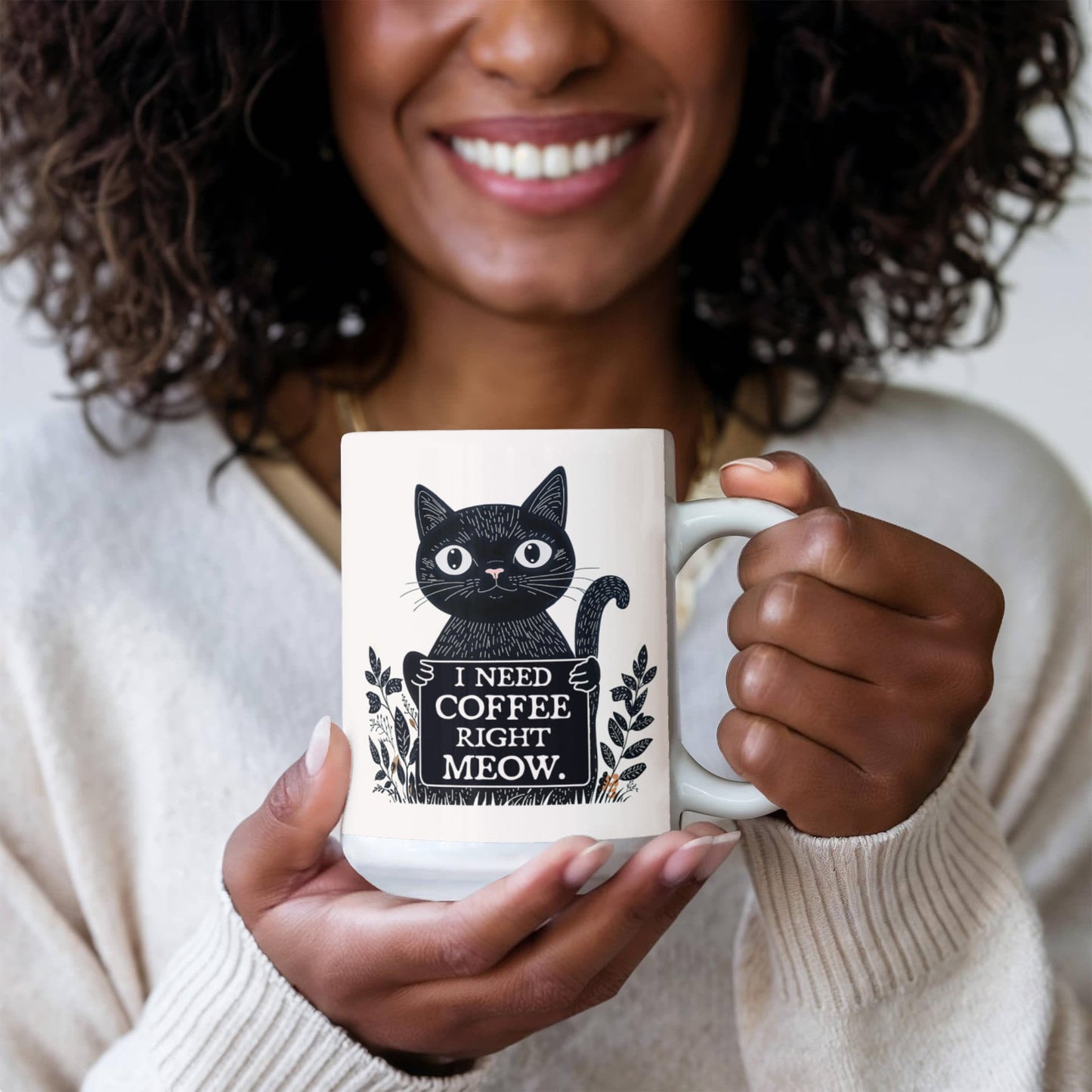 I Need Coffee Right Meow. - White Ceramic Mug 11oz. & 15oz. - Gift for Her - Gift for Him