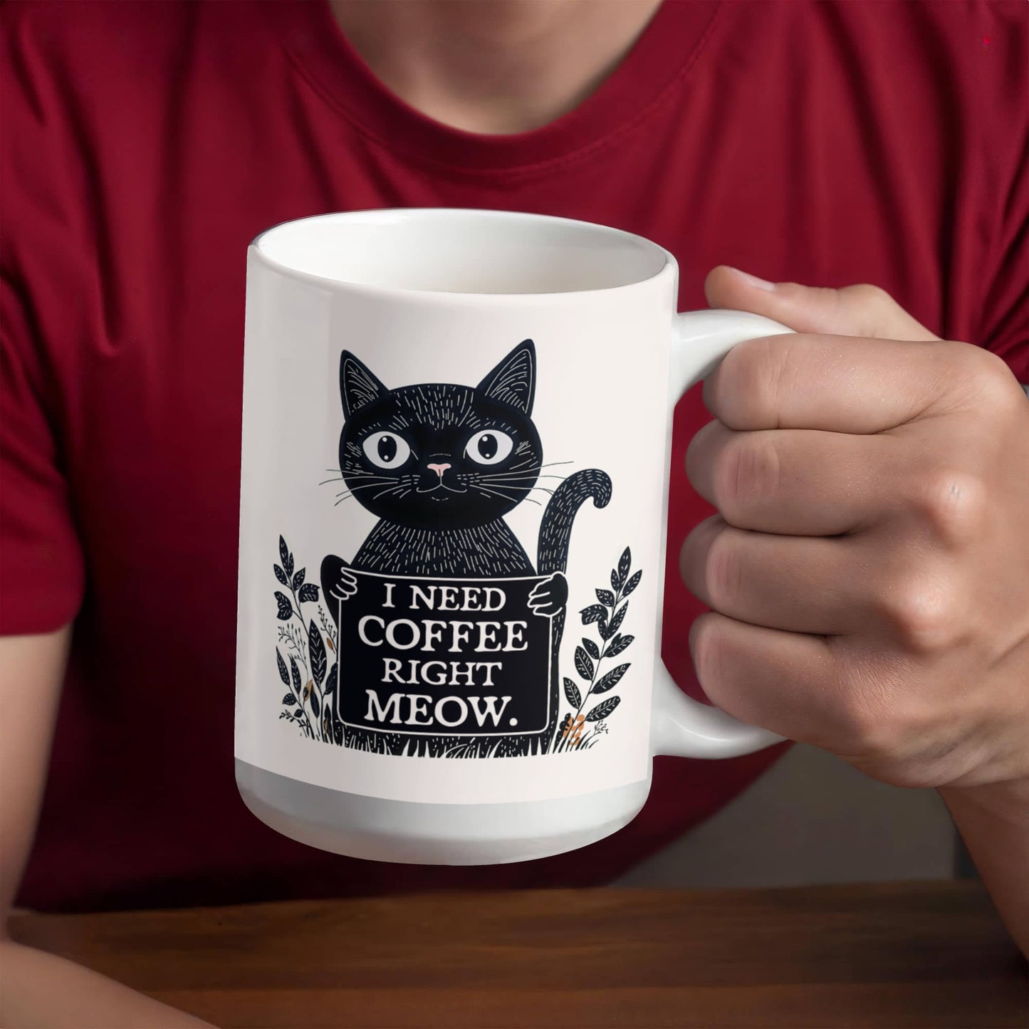 I Need Coffee Right Meow. - White Ceramic Mug 11oz. & 15oz. - Gift for Her - Gift for Him