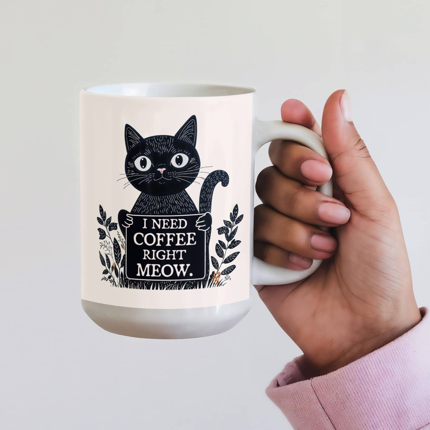 I Need Coffee Right Meow. - White Ceramic Mug 11oz. & 15oz. - Gift for Her - Gift for Him