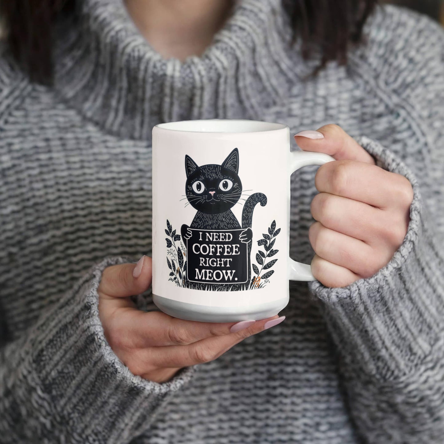 I Need Coffee Right Meow. - White Ceramic Mug 11oz. & 15oz. - Gift for Her - Gift for Him