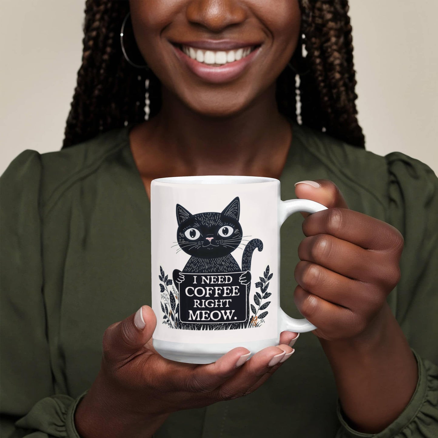 I Need Coffee Right Meow. - White Ceramic Mug 11oz. & 15oz. - Gift for Her - Gift for Him