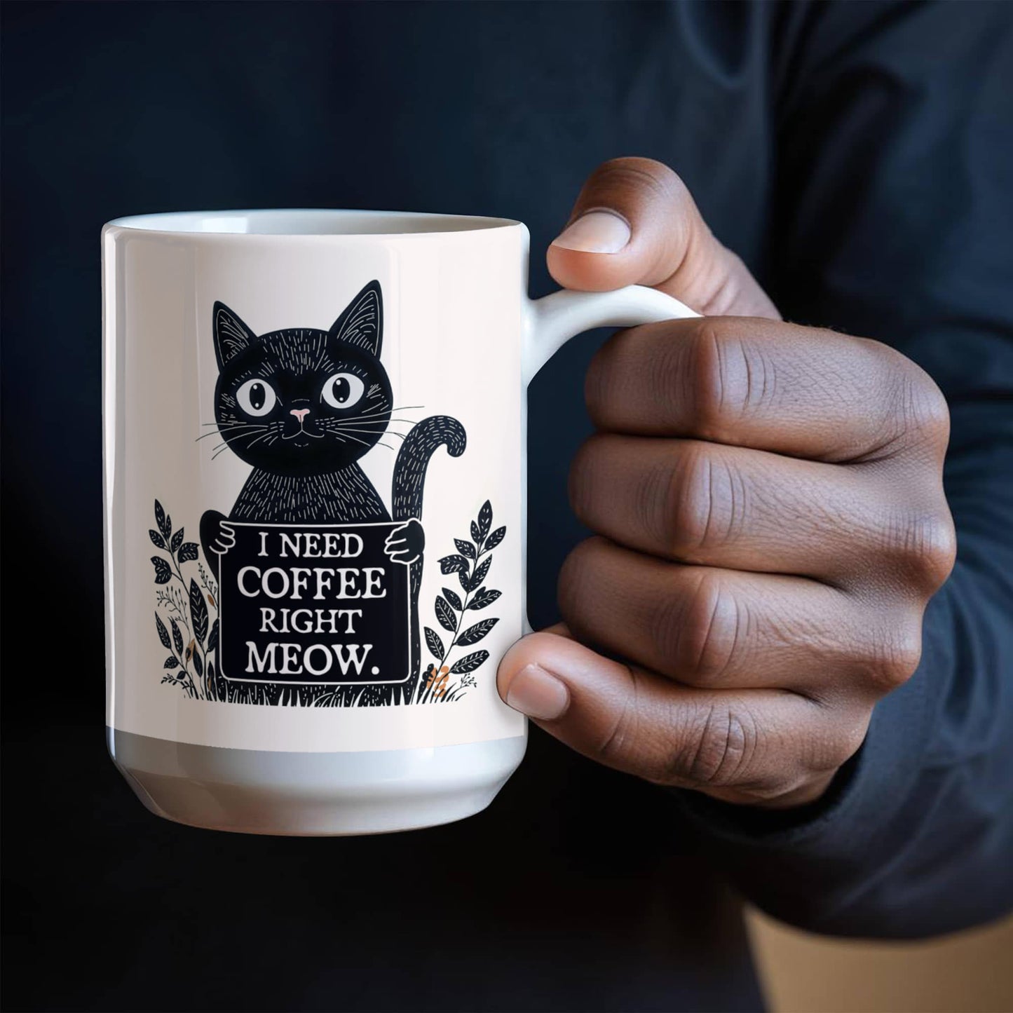 I Need Coffee Right Meow. - White Ceramic Mug 11oz. & 15oz. - Gift for Her - Gift for Him