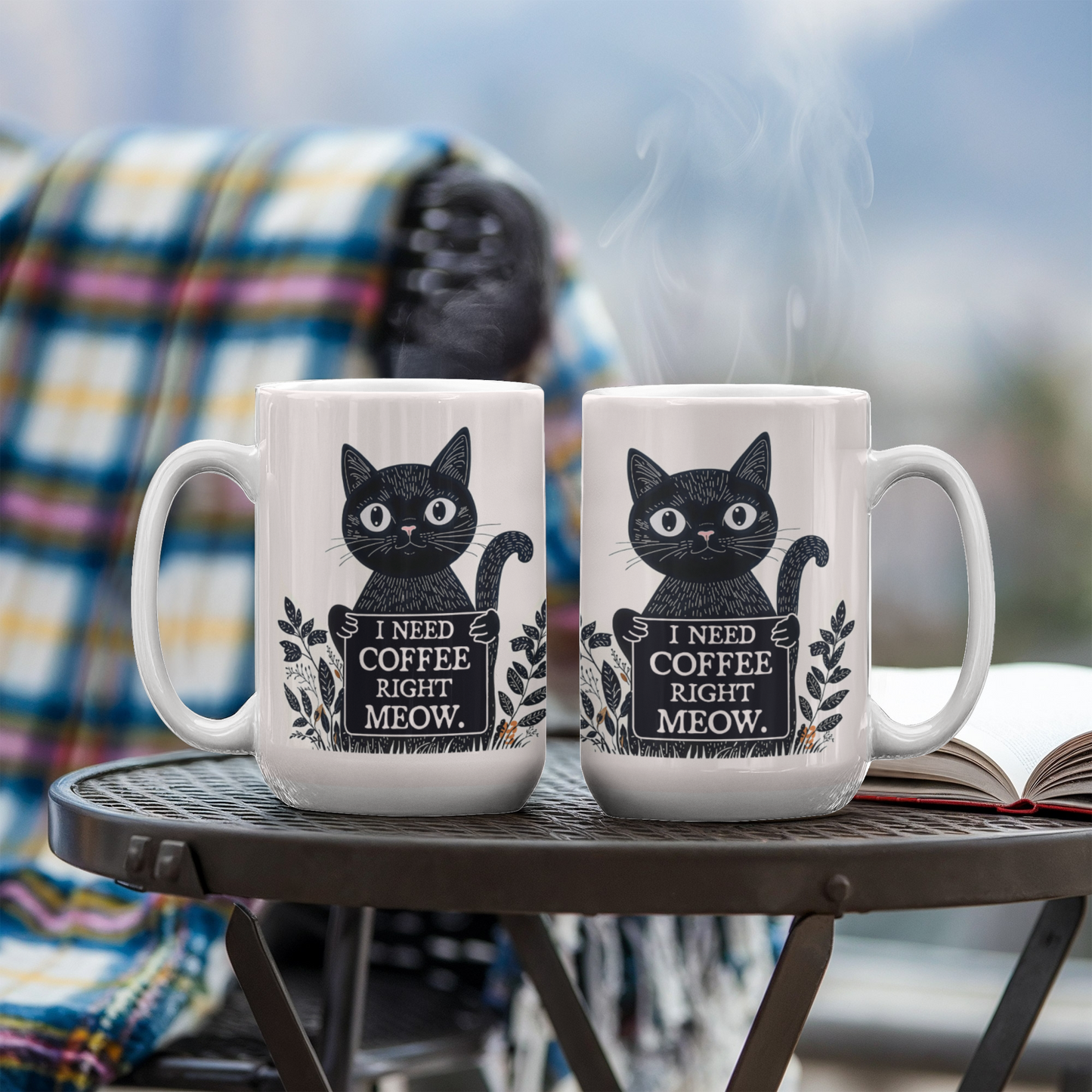 I Need Coffee Right Meow. - White Ceramic Mug 11oz. & 15oz. - Gift for Her - Gift for Him