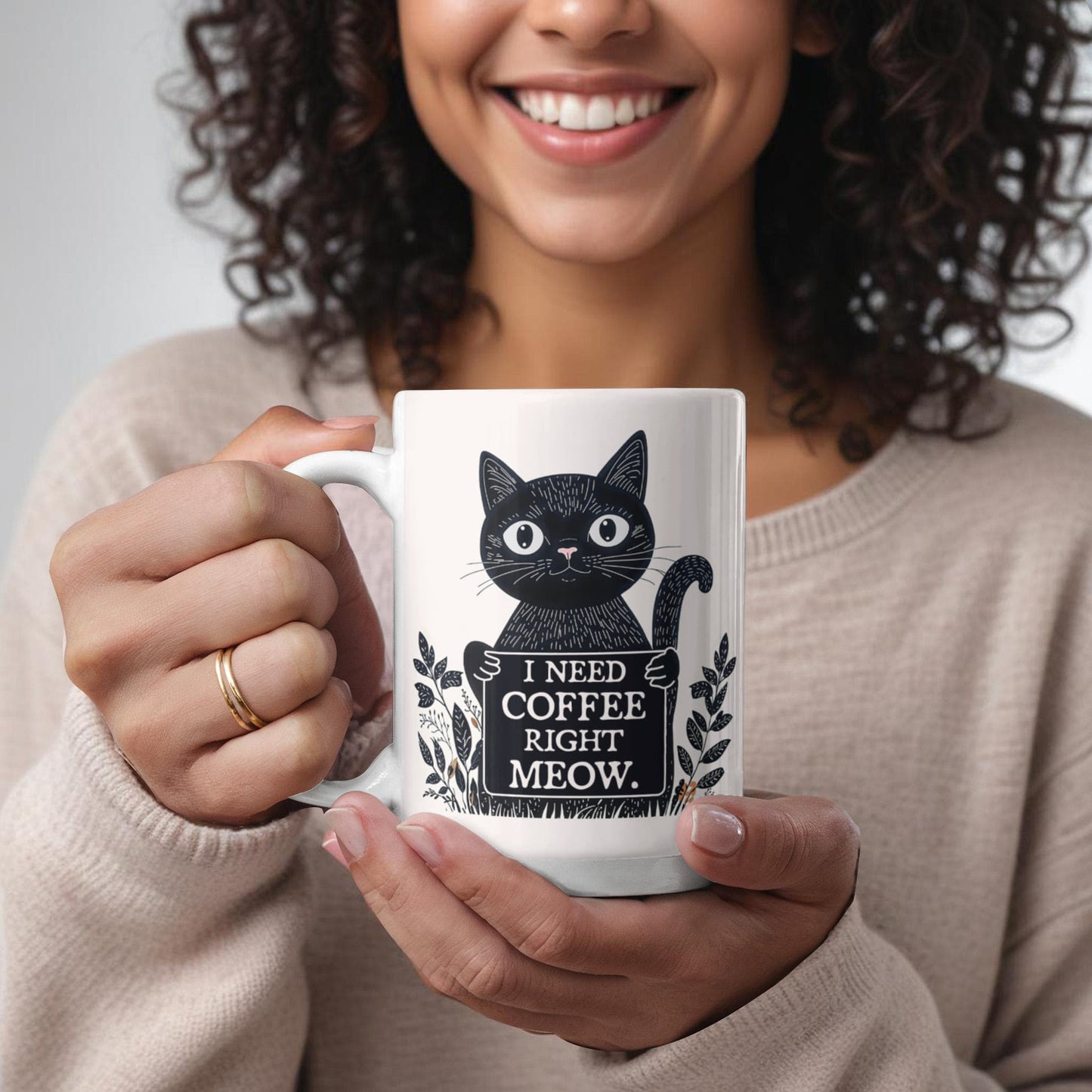 I Need Coffee Right Meow. - White Ceramic Mug 11oz. & 15oz. - Gift for Her - Gift for Him