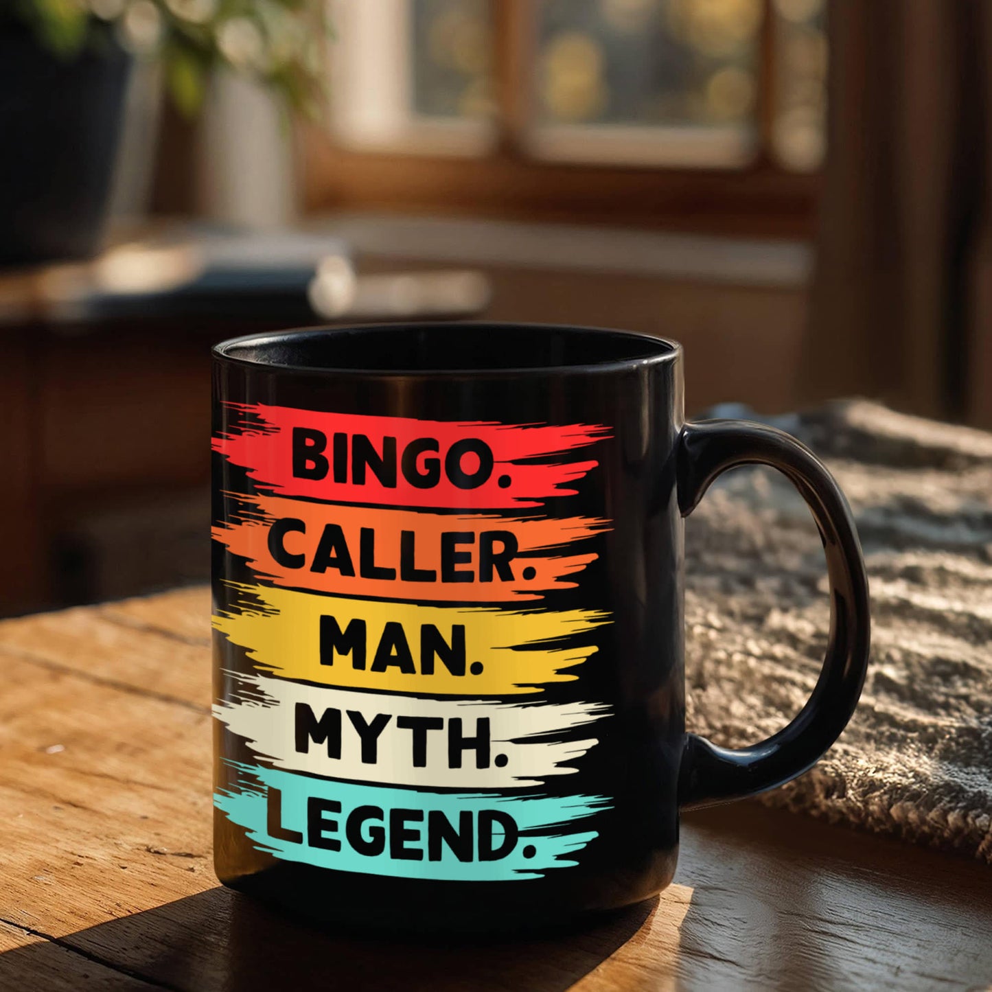 Bingo. Caller. Man. Myth. Legend. - Black Ceramic Mug - Gift for Him