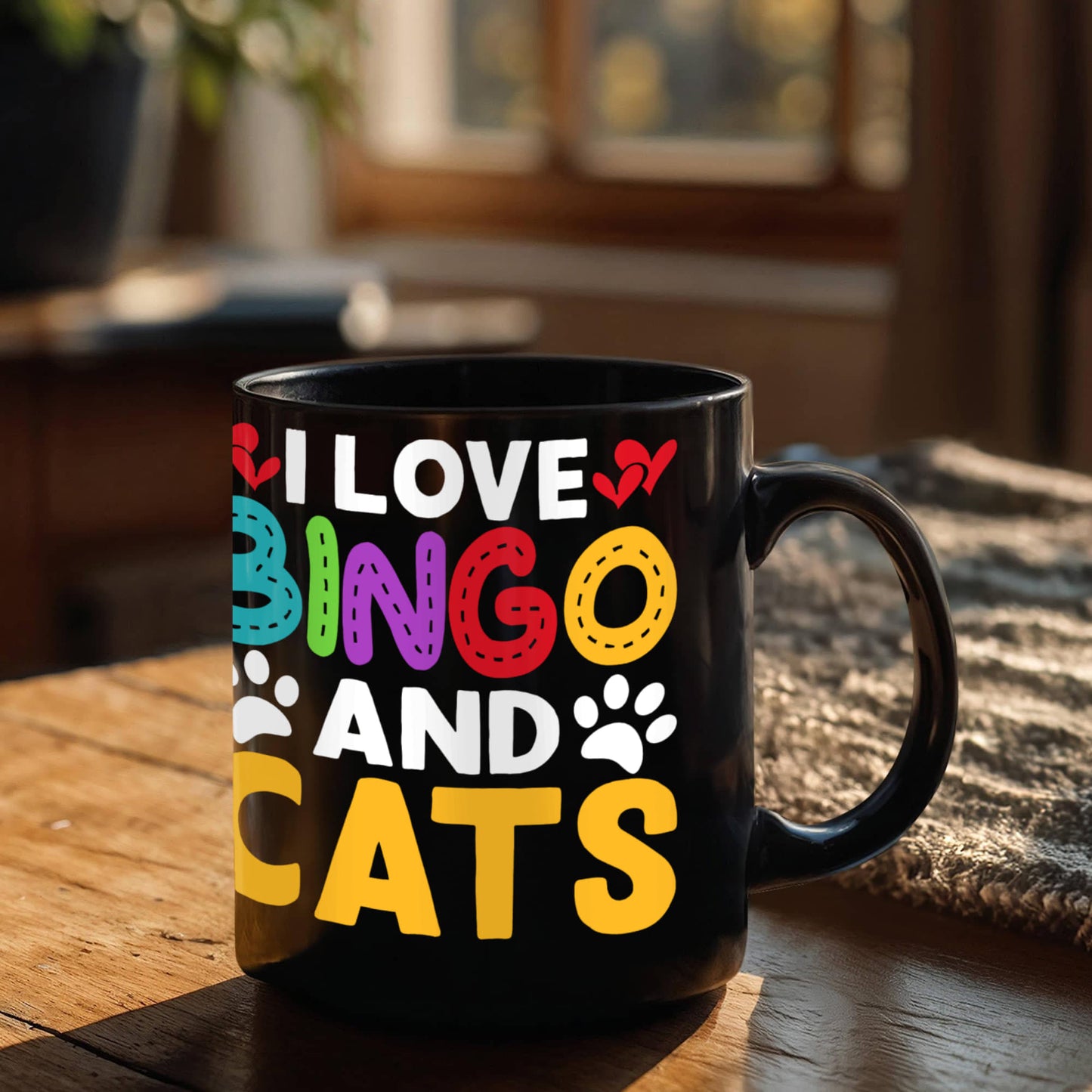 I Love Bingo And Cats - Black Ceramic Mug - Gift for Her - Gift for Him
