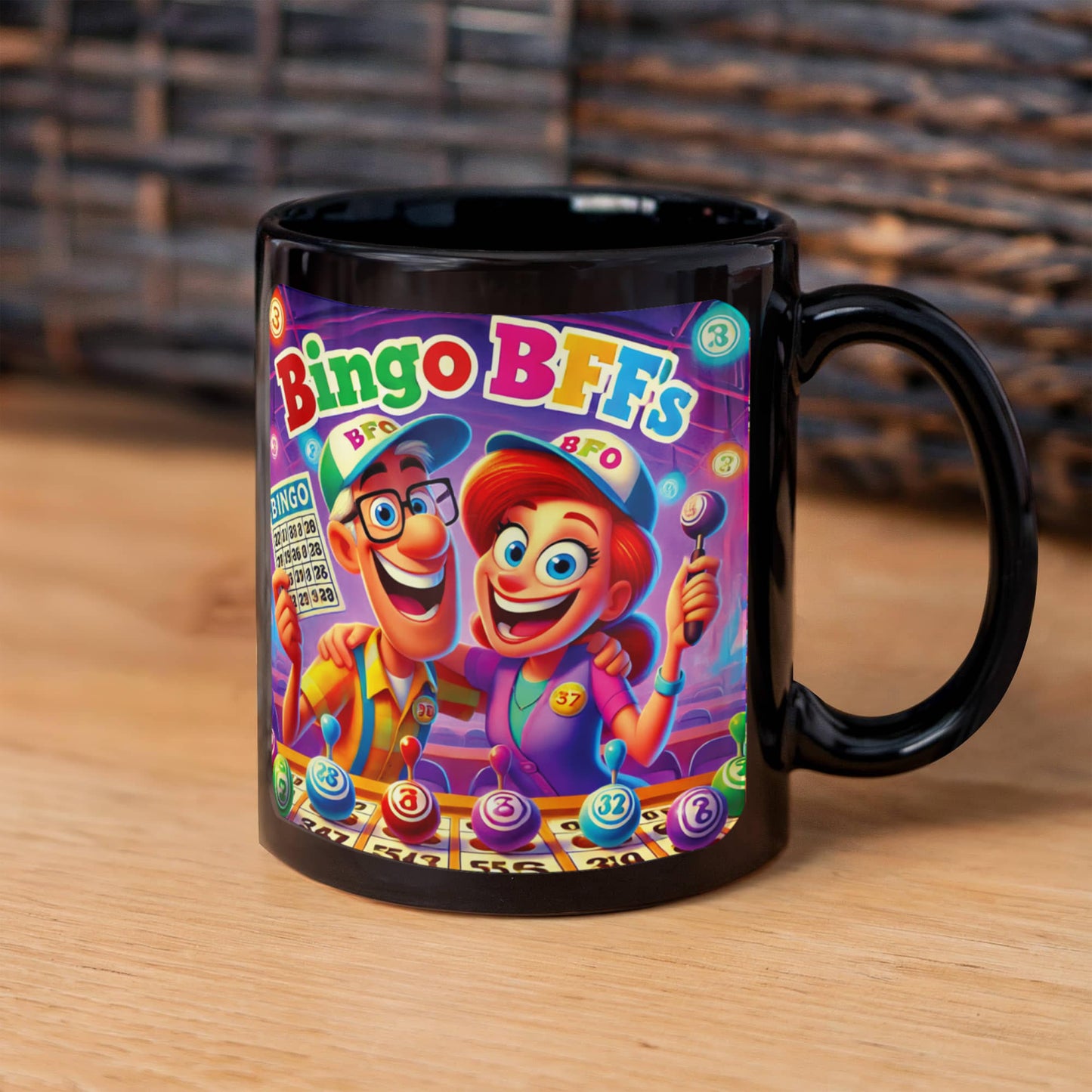 Bingo BFFS 1 - Black Ceramic Mug 11oz. & 15oz. - Gift for Her - Gift for Him