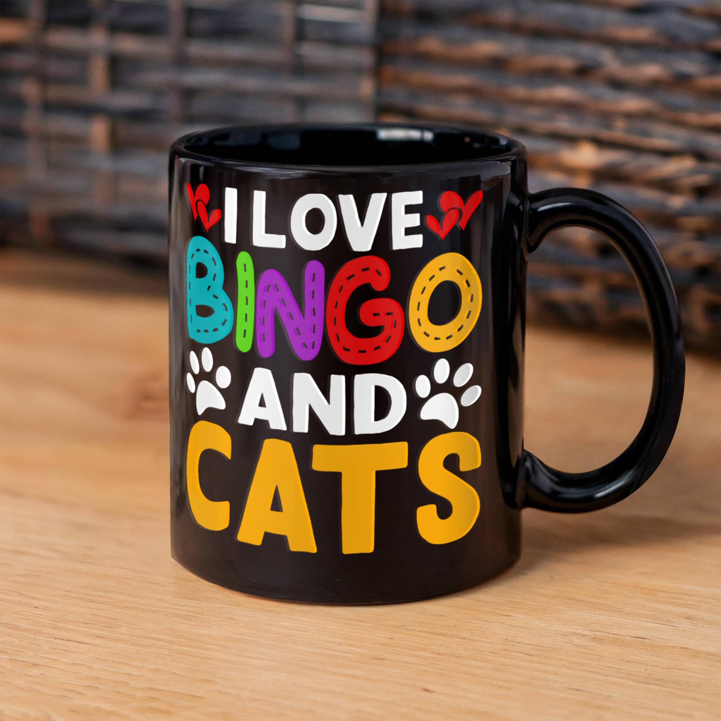 I Love Bingo And Cats - Black Ceramic Mug - Gift for Her - Gift for Him