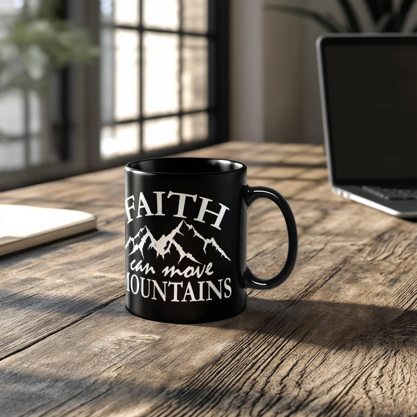 Faith Can Move Mountains - Black Ceramic Mug - Gift for Her - Gift for Him