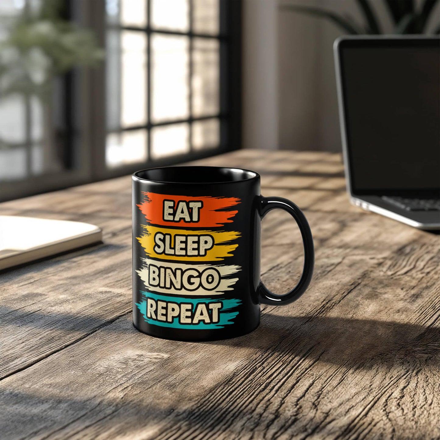 Eat Sleep Bingo Repeat - Black Ceramic Mug - Gift for Her - Gift for Him