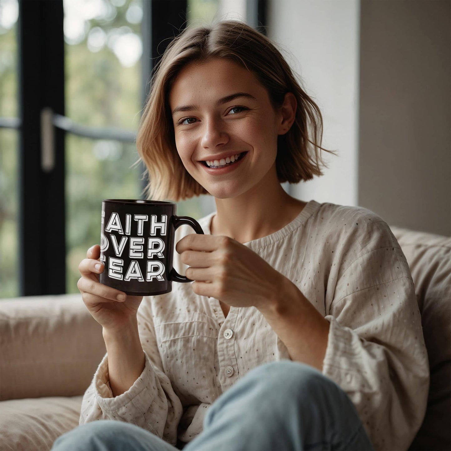 Faith Over Fear - Black Ceramic Mug 11oz. & 15oz. - Gift for Her - Gift for Him