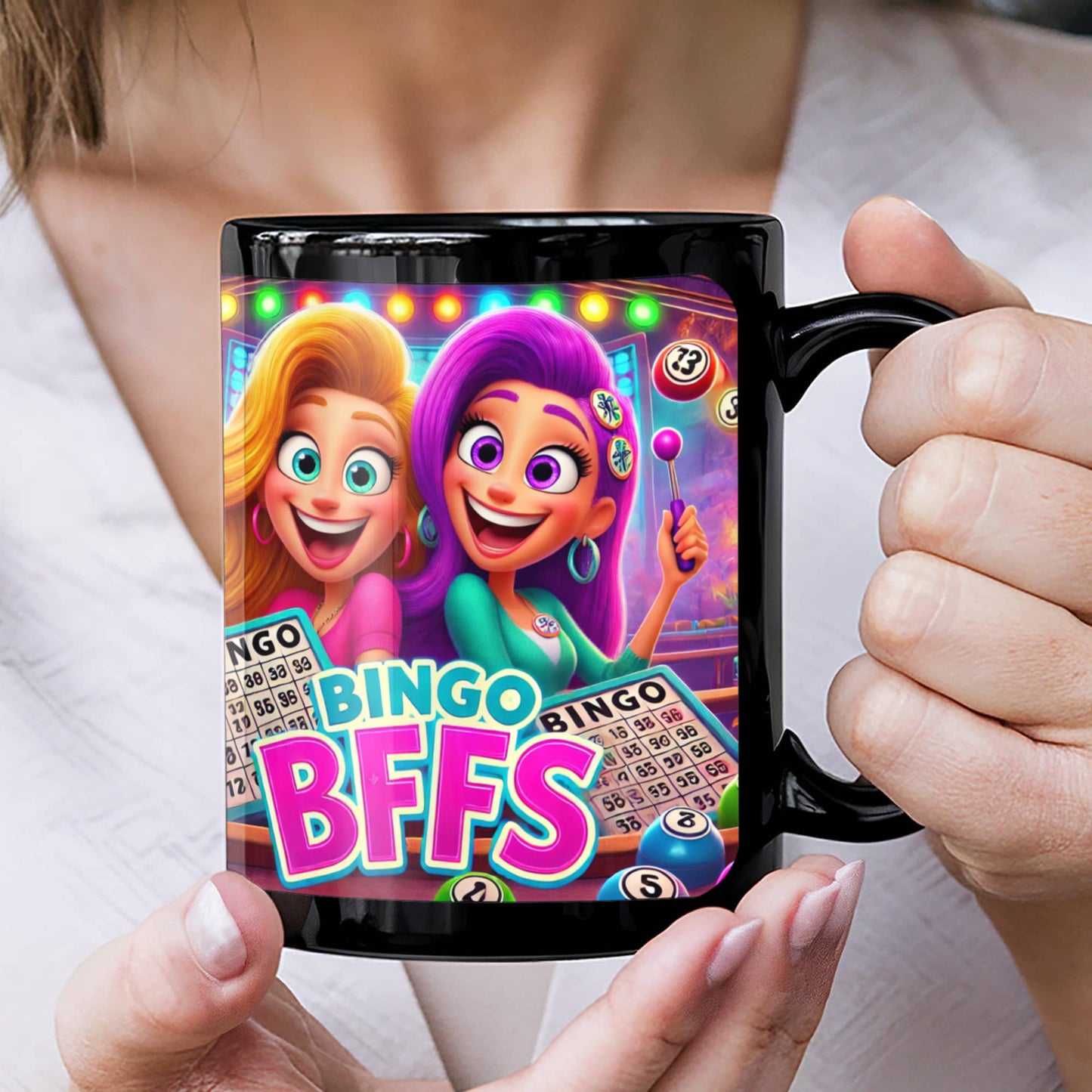 Bingo BFFS 2 - Black Ceramic Mug 11oz. & 15oz. - Gift for Her