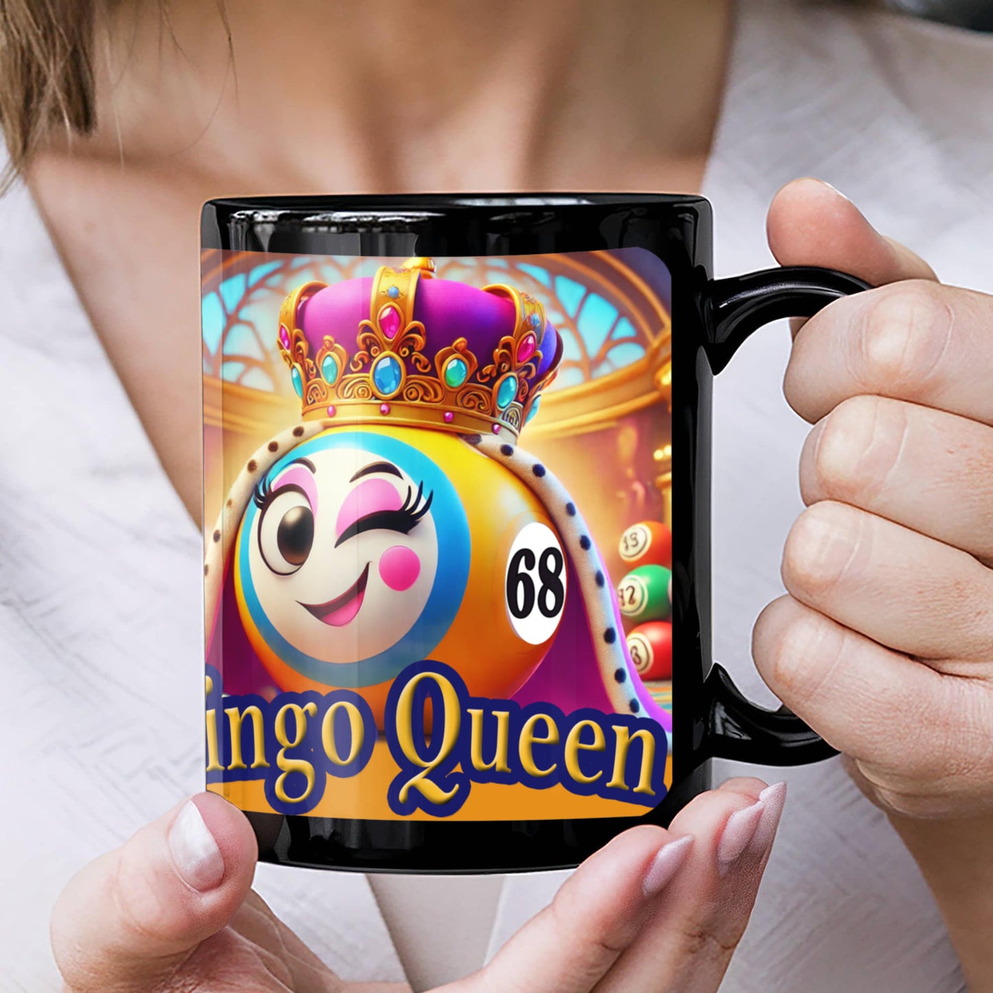 Bingo Queen - Black Ceramic Mug 11oz. & 15oz. - Gift for Her